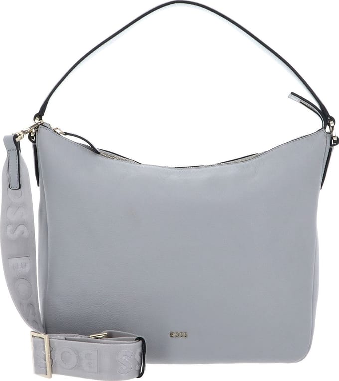 BOSS Leren Schoudertas Alyce Hobo BM Light Grey Lichtgrijs