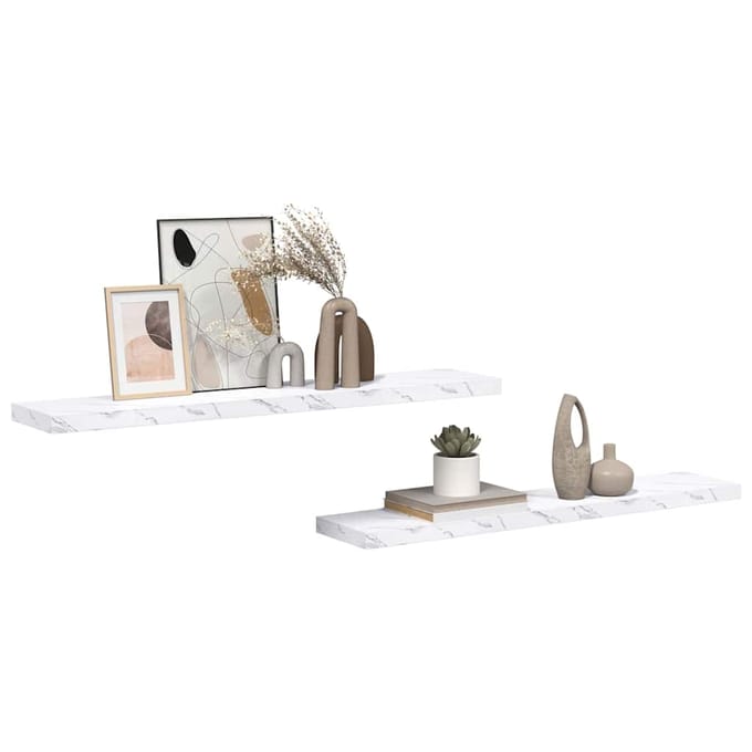 vidaXL - Wandplank - 2 - st - Wit - Marmer - 120 - x - 23,5 - x - 3,8 - cm - Bewerkt - hout