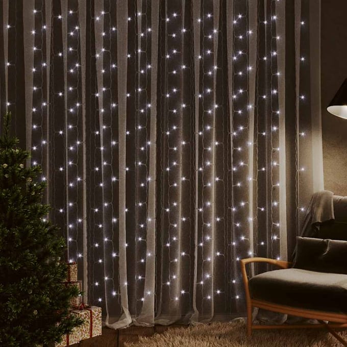 vidaXL - Lichtsnoergordijn - met - 300 - LED's - en - 8 - functies - 3x3 - m - koudwit