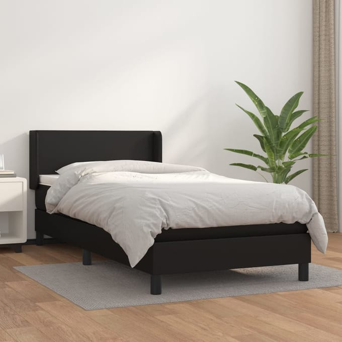 vidaXL - Boxspring - met - matras - kunstleer - zwart - 90x200 - cm