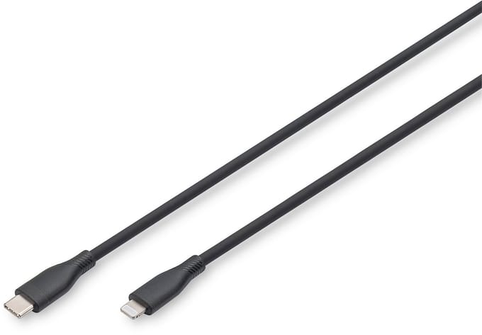 Digitus AK-600110-010-S USB-kabel USB 2.0 Apple Lightning stekker, USB-C stekker 1.00 m Zwart Flexibel, Zeer flexibel, Met USB, Silicone, Uitstekende