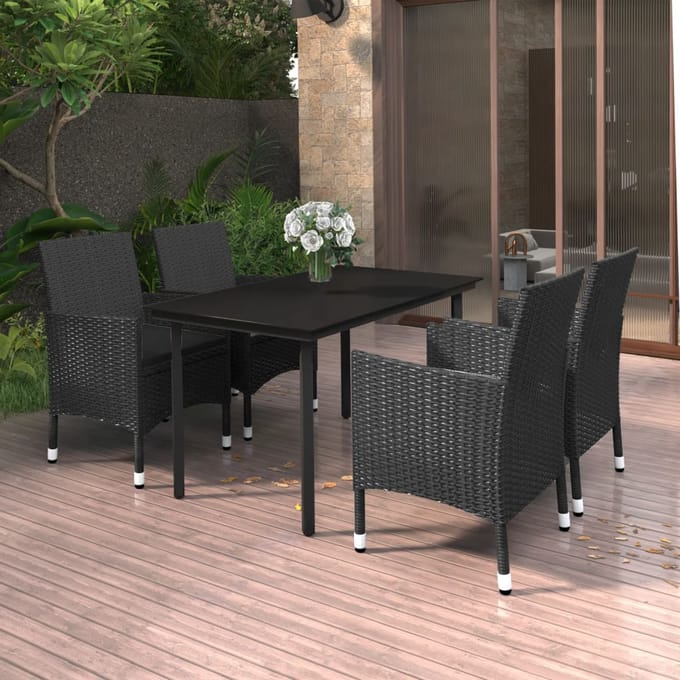 vidaXL - 5-delige - Tuinset - met - kussens - poly - rattan - en - glas