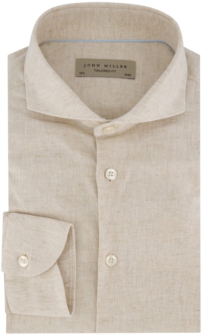 John Miller tailored fit overhemd beige linnen