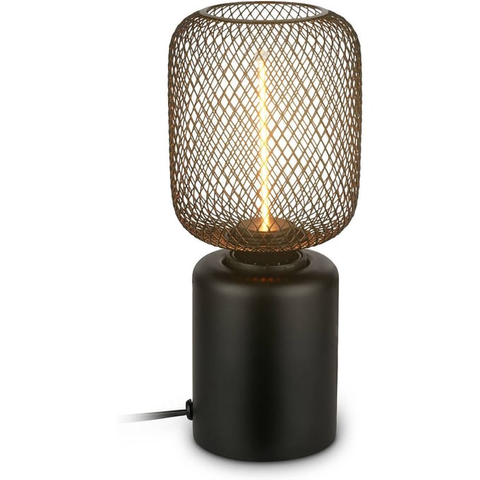 BRILONER Rist – Tafellamp – industrieel bedlamp – zwart – draadframe design – E27 fitting – met schakelkabel – Ø10x25 cm