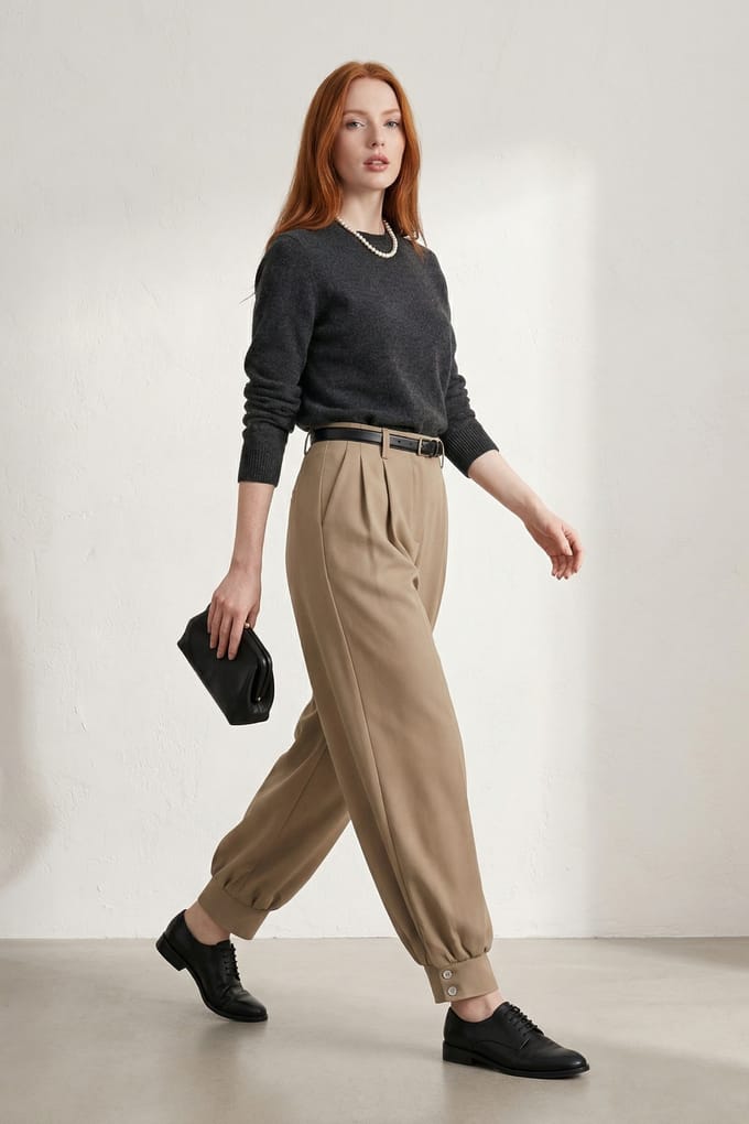 Geklede Broek met Ceintuur en Knopen