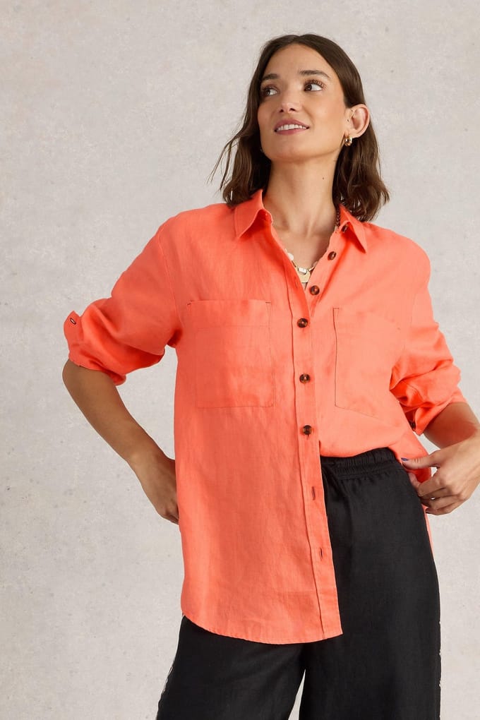 White Stuff Lydia Linen Shirt Bright Orange Größe: 8 | Business hemden Outlet | Damen | Weiß