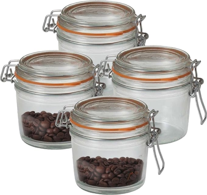 Le Parfait Voorraad/weckpot - 4x - glas - transparant - 10,5 x 10 cm - 500 ml