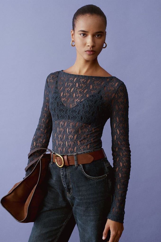 Slim Fit Kanten Bootsvorm Blouse