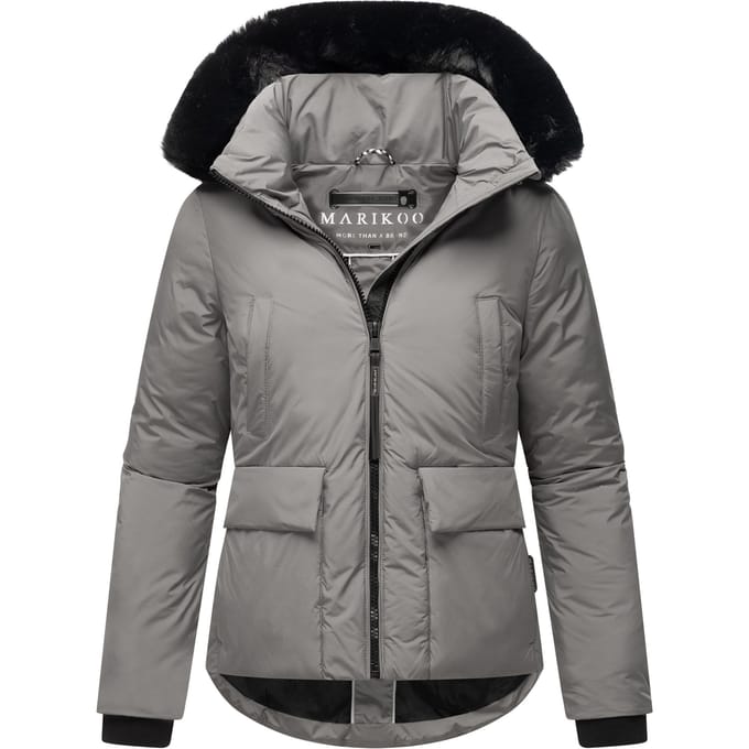 Korte dames winterjas met teddyvoering & bontkraag – Marikoo Morinaa