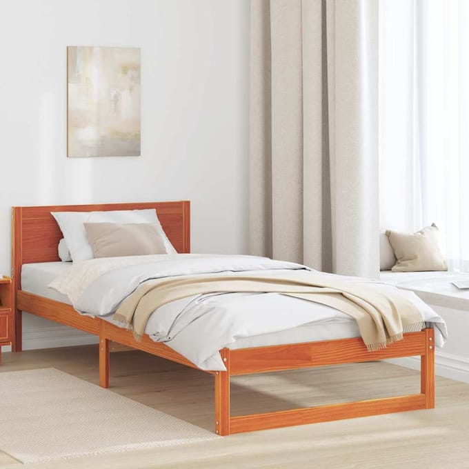 vidaXL - Bedframe - met - hoofdeinde - Wasbruin - 75 - x - 190 - cm - Massief - grenenhout