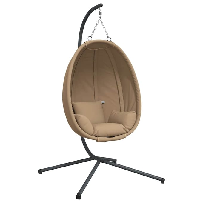 vidaXL - Hangstoel - met - standaard - rattan - en - staal - taupe