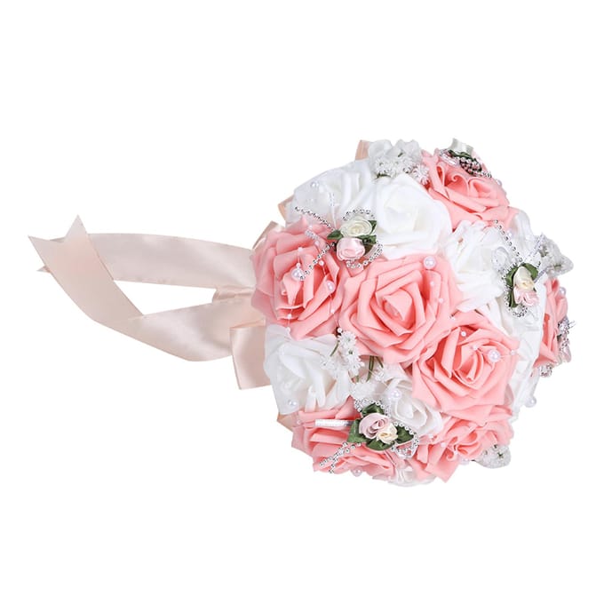 Bouquet de Mariage Artificiel Simulation Fleur à Tenir Décoration Fournitures de Mariage Rose rose