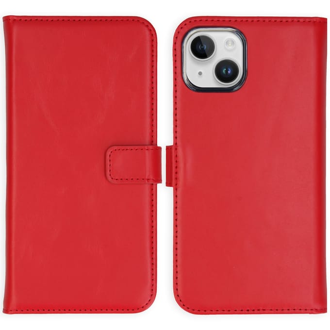 Selencia Hoesje - Geschikt voor Apple iPhone 15 - Echt Lederen Bookcase - Rood