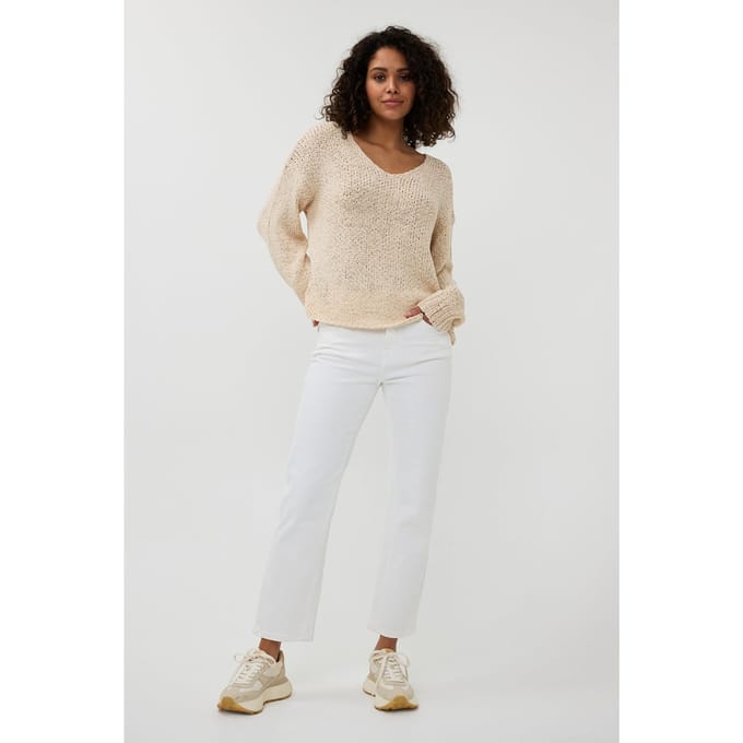 EsQualo Sweater V-neck Tape Yarn Sand Größe: XS/S | Pullover Outlet | Damen | Braun