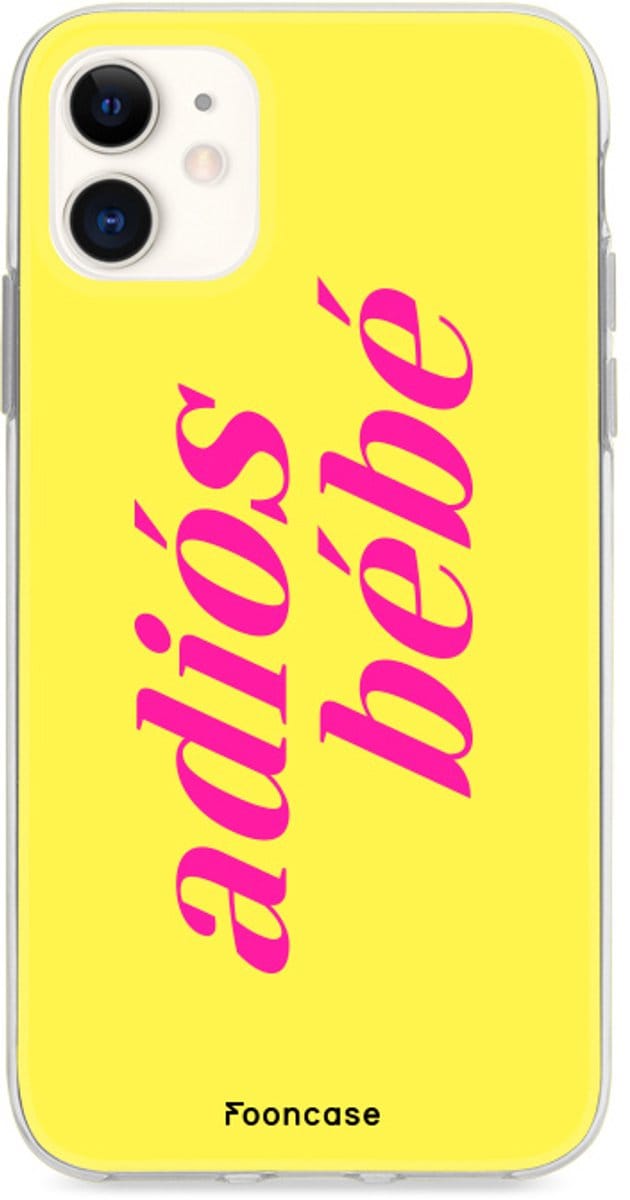 Fooncase Hoesje Geschikt voor iPhone 11 - Shockproof Case - Back Cover / Soft Case - Adios Bebe / Geel & Roze