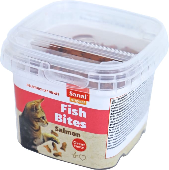 Sanal kat fish bites cups, prijs per 2 emmertjes van 75 gram - 8,6 x 8,6 x 6,8cm