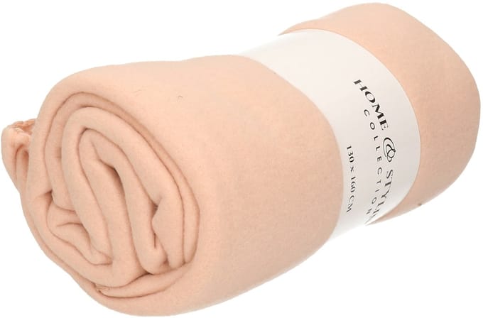 H&S Collection Fleece dekentje - polyester stof - lichtroze - 130 x 160 cm