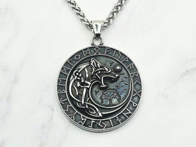 Mei's - Viking Silver Wolf Moon - ketting heren - RVS zilver - 60 cm