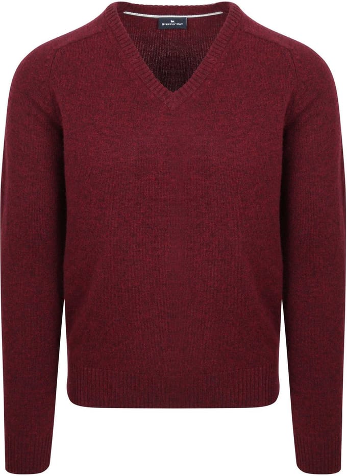 Steppin' Out Trui V-hals Lamswol Bordeaux - Maat M - Heren