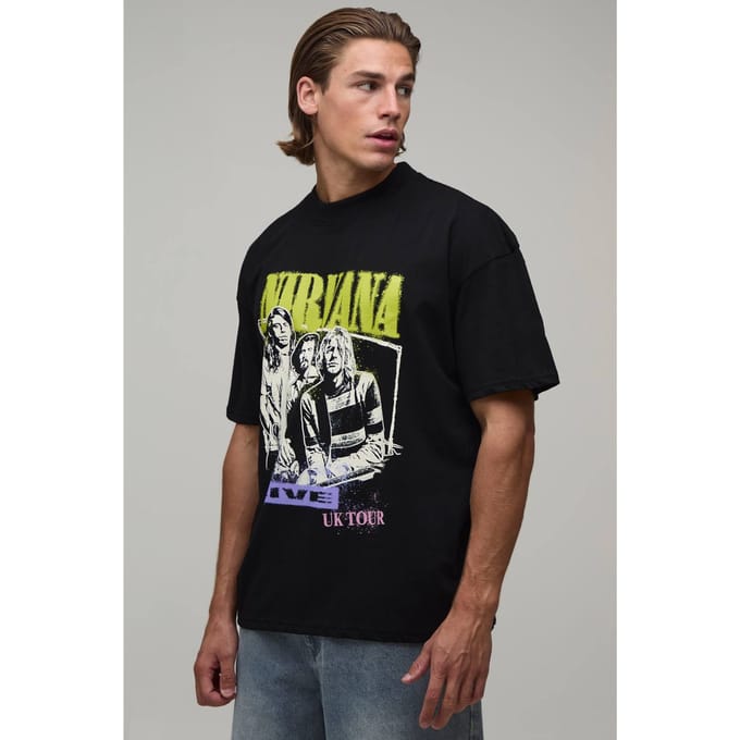 Oversized Nirvana Tour Licentie Print T-shirt | Black | Size XS