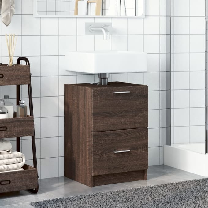 vidaXL - Wastafelkast - 40x37x59 - cm - bewerkt - hout - bruin - eikenkleurig