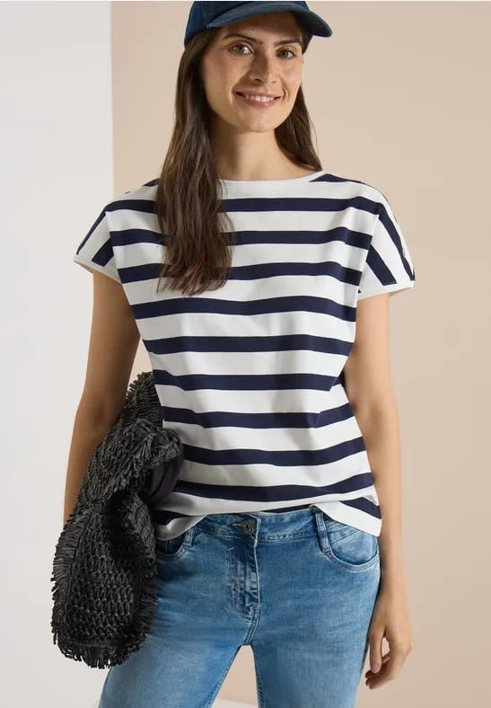 Shirt met boothals en knoopdetail