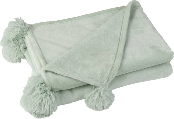 J-Line plaid Pompom - polyester - lichtgroen - 170 x 130 cm