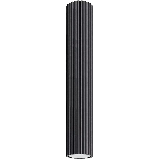 Plafondlamp KARBON 40 lange geribbelde buisspot van 40 cm - Sollux Lighting - IP20 - Zwart aluminium behuizing - 6.5 x 6.5 x 40 cm - 1 x GU10 LED, exclusief lichtbron - Max. 10 W - Minimalistische plafondlamp voor woonkamer, slaapkamer en eetkamer