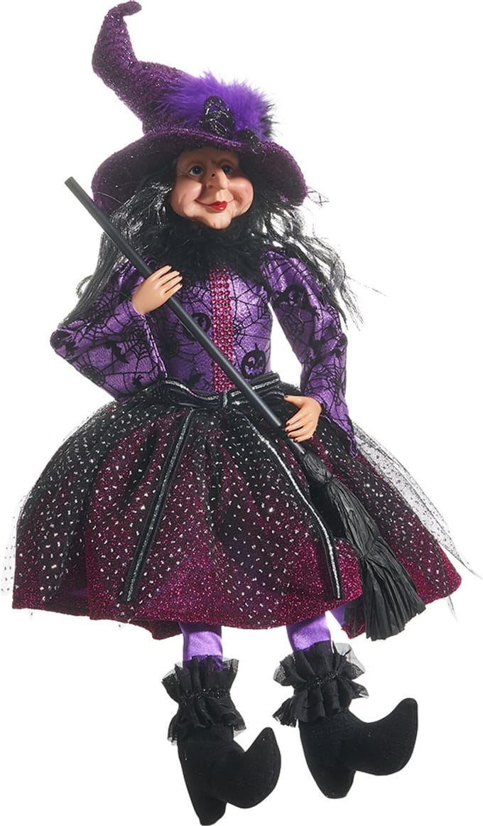 Viv! Christmas Halloween Decoratie Beeld - Heks in Paarse Feestjurk - 56 cm