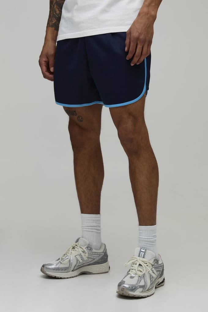 Racer Fit Tricot Short Met Pijpdetail | Navy | Size Medium