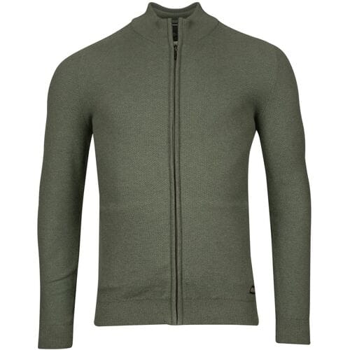 Baileys Vest Combed Cotton Cardigan Zip Allover Structure Knit Olive Green Melange / male