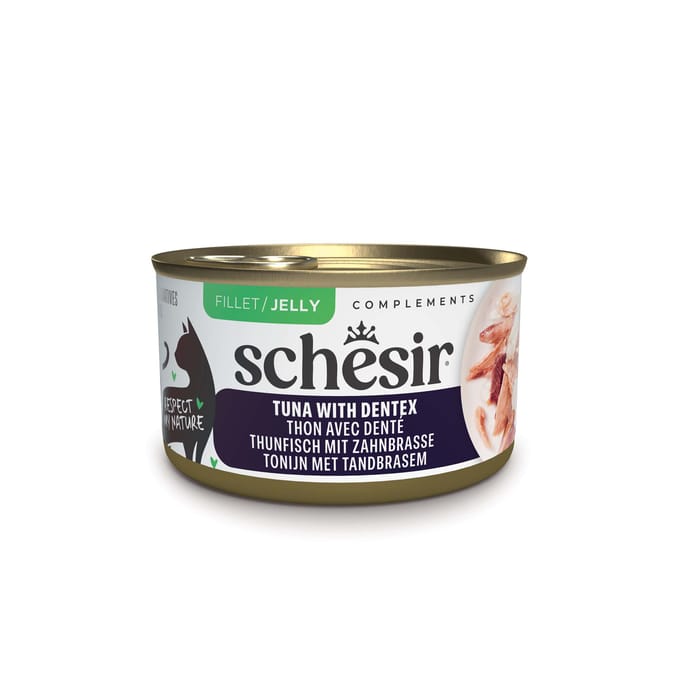 12x70g Schesir Complements in Gelee Thunfisch mit Zahnbrassen Katzenfutter nass