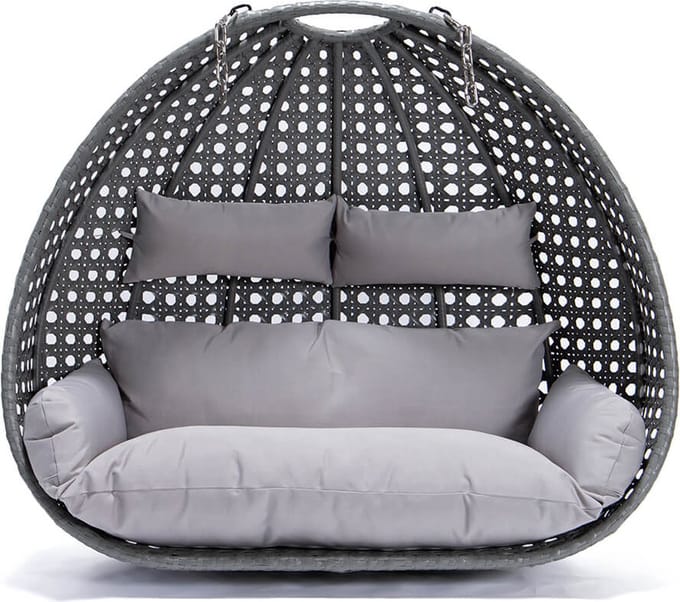 Mand hangstoel Polyrattan TWIN - Grijs - Met kussens + ketting