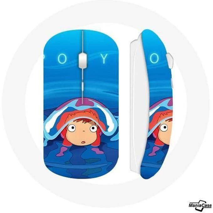 Souris sans fil - MANIACASE - Ponyo sur la falaise - Bleu - Compatible Mac et PC - USB wifi