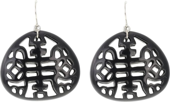 Behave Oorbellen hangers zwart open gewerkt design 5 cm