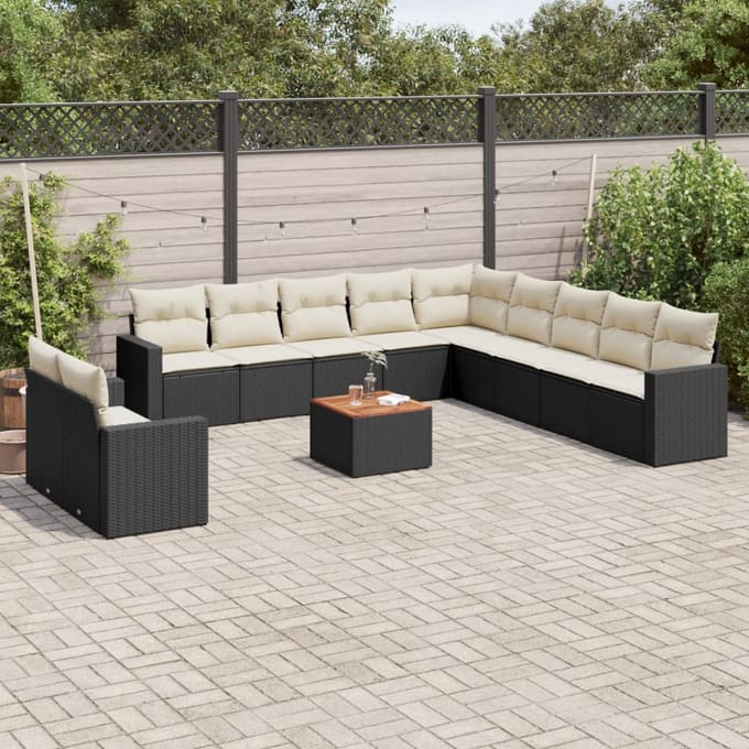 vidaXL - 12-delige - Loungeset - met - kussens - poly - rattan - zwart