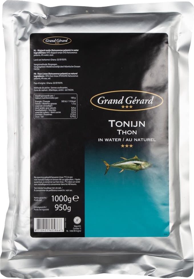 Grand Gérard Skipjack tonijn stukken in water - Zak 1 kilo