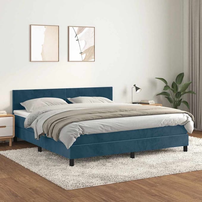 vidaXL - Boxspring - met - matras - fluweel - donkerblauw - 160x200 - cm
