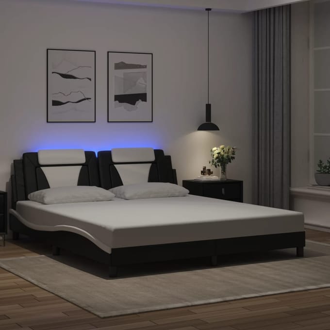 vidaXL - Bedframe - "Viana" - met - LED - zonder - matras - zwart - en - wit - 180x200 - cm