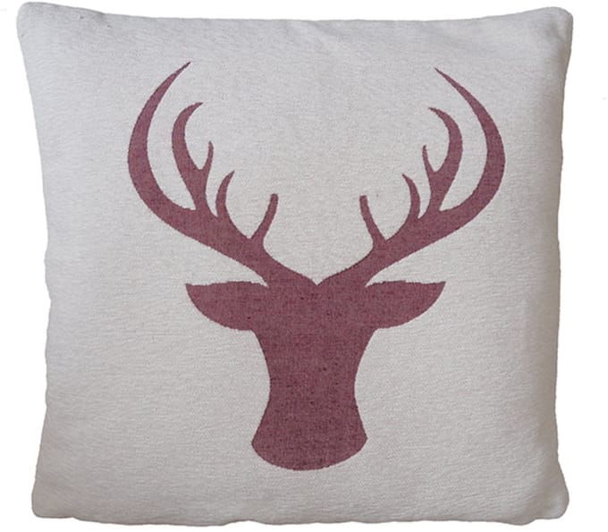 Kussenhoes - Chenille stof - Kerst - creme achtergrond - rood Rendier - Hert - 45 cm