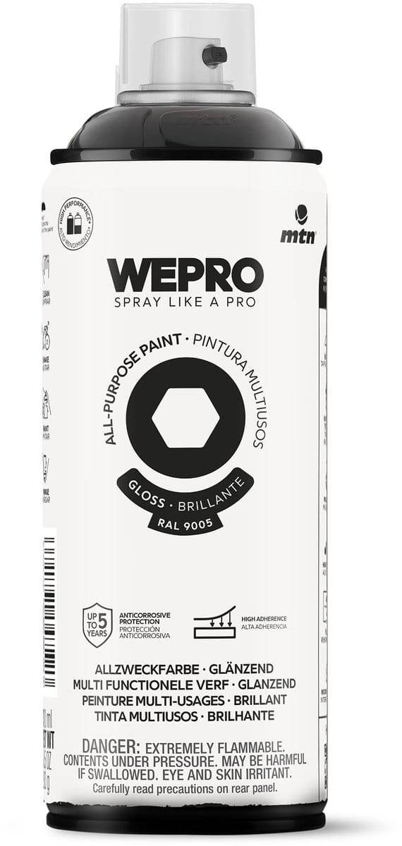Spuitbus Ral 9005 Zwart Glans MTN WEPRO ALL-PURPOSE PAINT 400ML