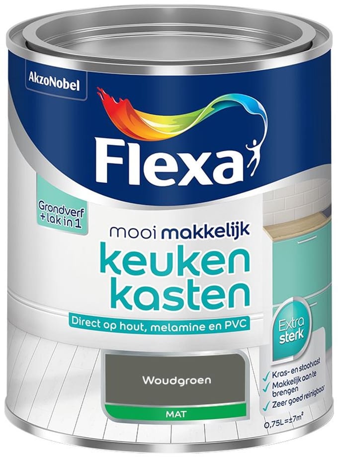 Flexa - Mooi Makkelijk Keukenkasten Mat - Woudgroen - Mengverf - 750 Ml