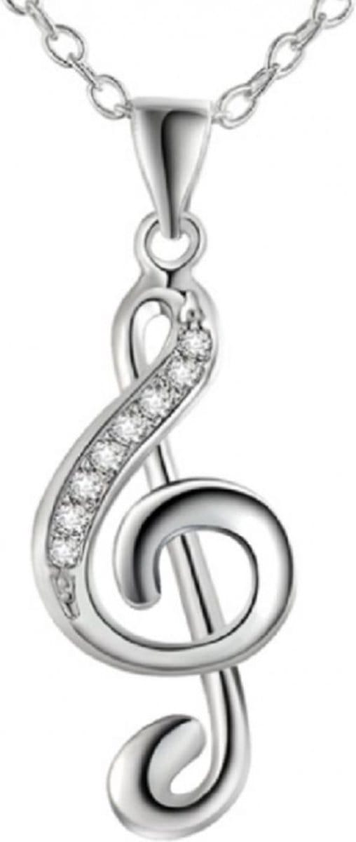 Zilver- muzieksleutel ketting- Strass