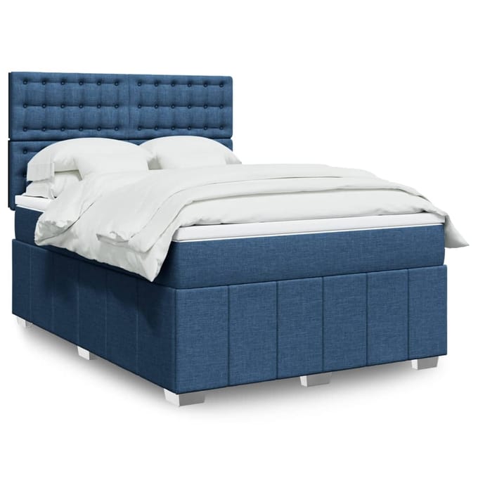 vidaXL - Boxspring - met - matras - stof - blauw - 140x200 - cm