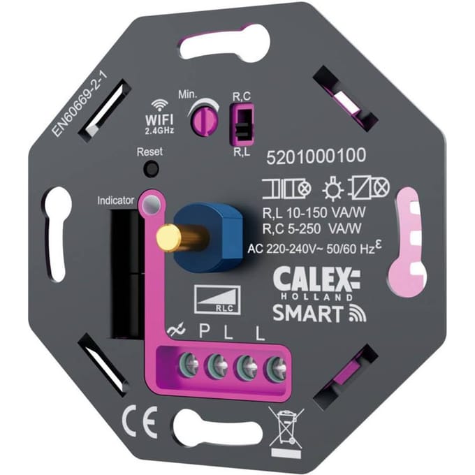 Calex Smart LED Dimmer - Wifi - Inbouw - 5-250W - Fase Aan/Afsnijding - Universeel