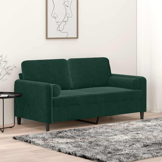 vidaXL - Tweezitsbank - met - sierkussens - 140 - cm - fluweel - donkergroen