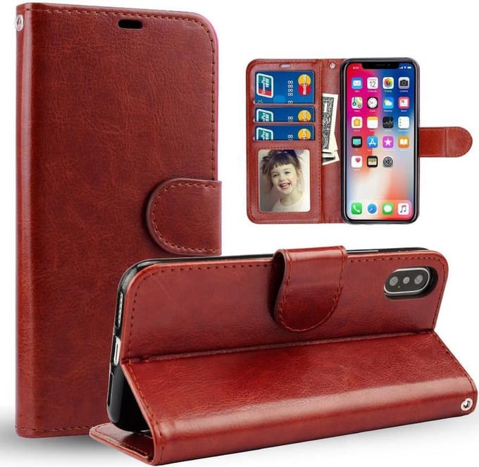 Chique Lederen hybride telefoon hoesje voor iPhone 13 pro max bruin