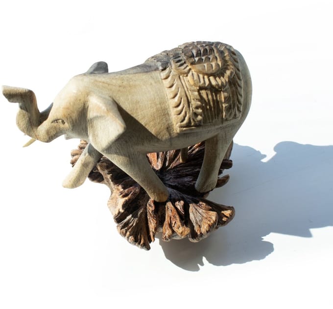 Handmade Parasite Wood Art Carving - Elephant Walking