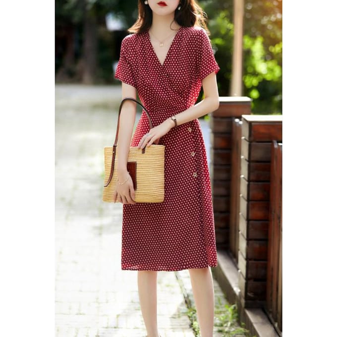 Zomer, Retro Polka Dots, Wit en Dunne Polka Dot Jurk 3XL rood