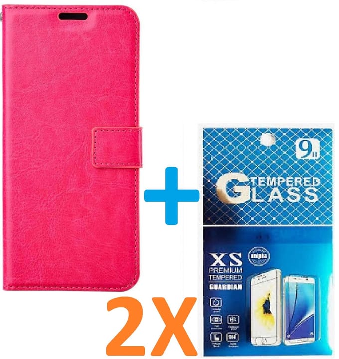 Portemonnee Book Case Hoesje + 2x Screenprotector Glas Geschikt voor: iPhone 13 Pro Max -  roze